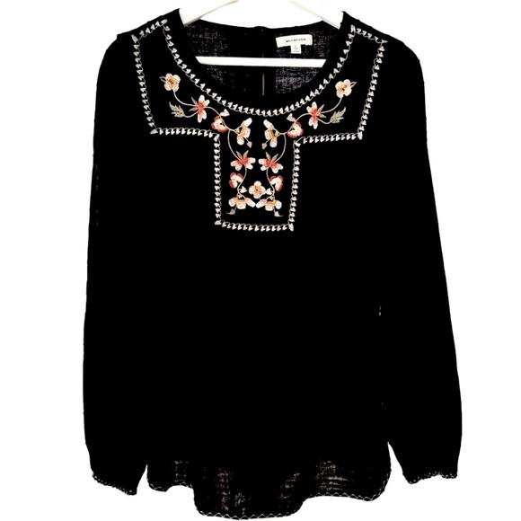 Max Studio Embroidered Black Top Size L - Picture 1 of 9